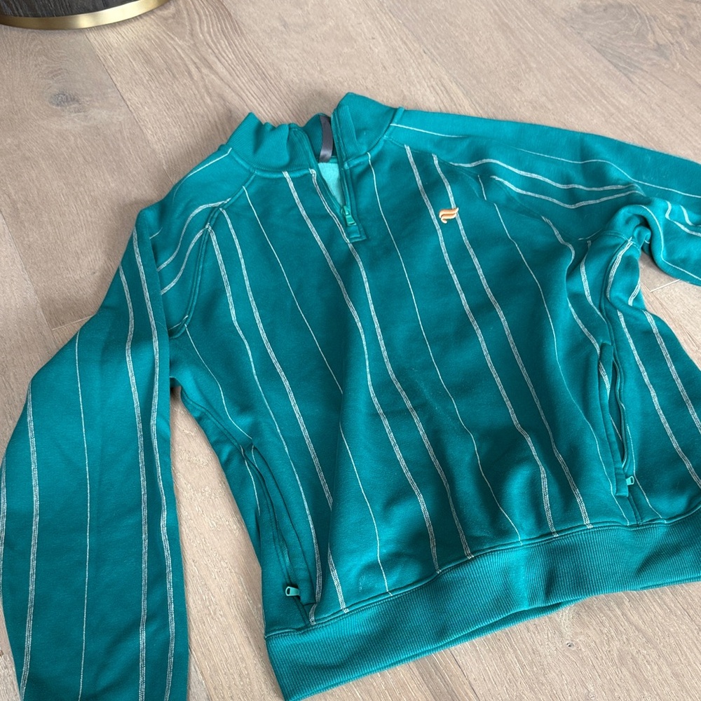 Fabletics Men's Teal Striped Quarter-Zip Sweatshirt Size Medium